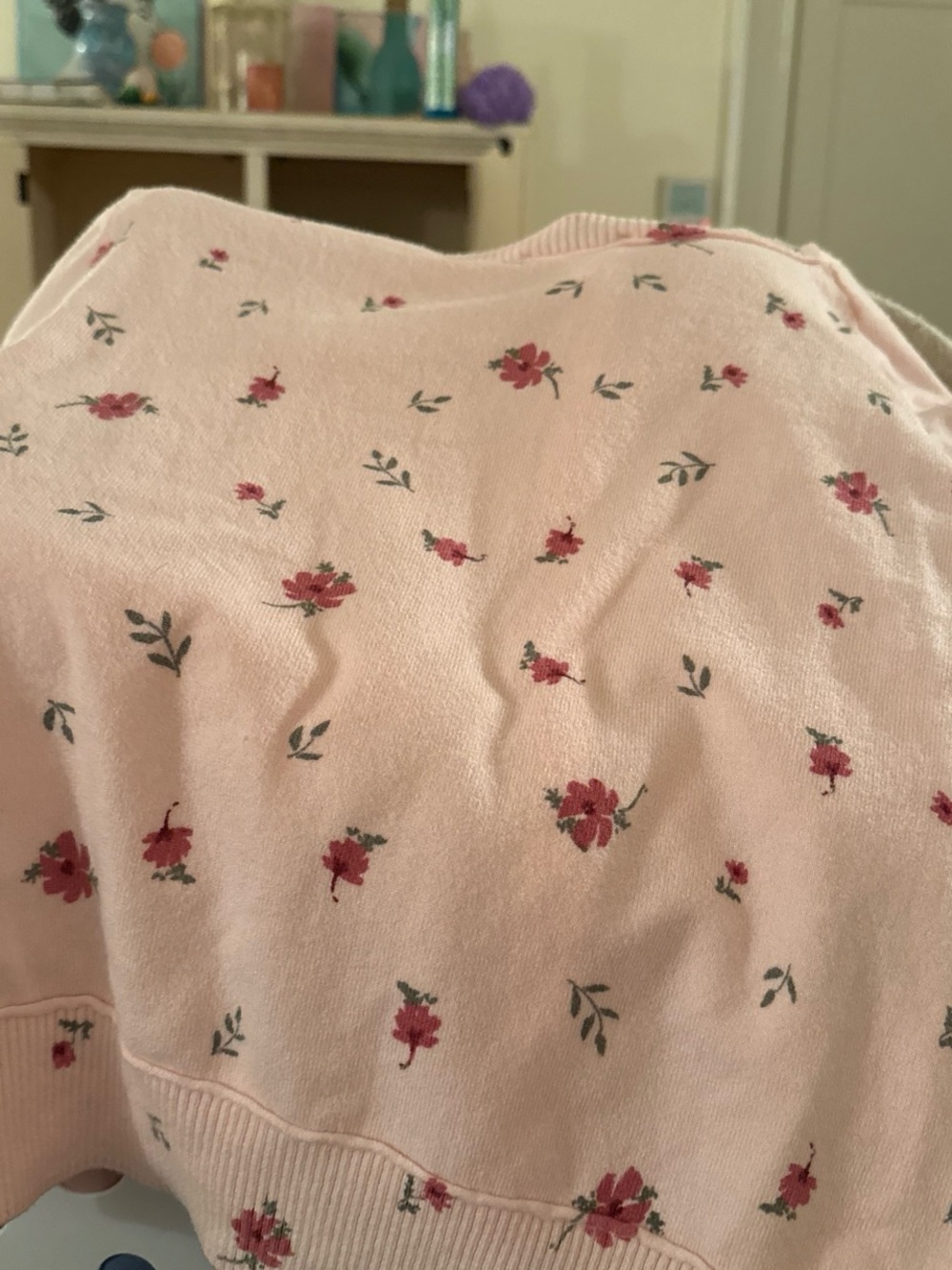 Pink Rose Pink Floral Crewneck Cardigan Sweater